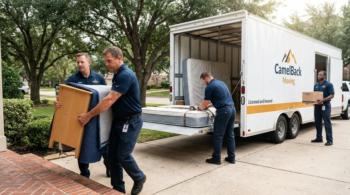 Crew loading residential truck for cross-state move from Santa Ynez, CA