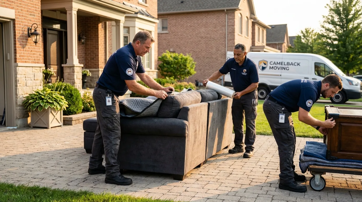 Large estate moving crew wrapping furniture in Santa Ynez, CA