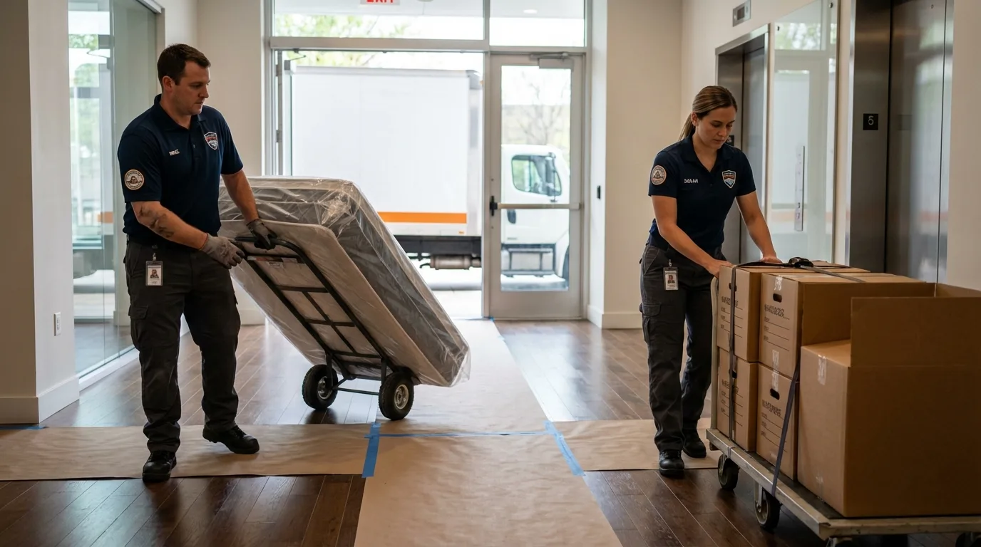 Professional apartment movers loading elevator in Santa Ynez, CA