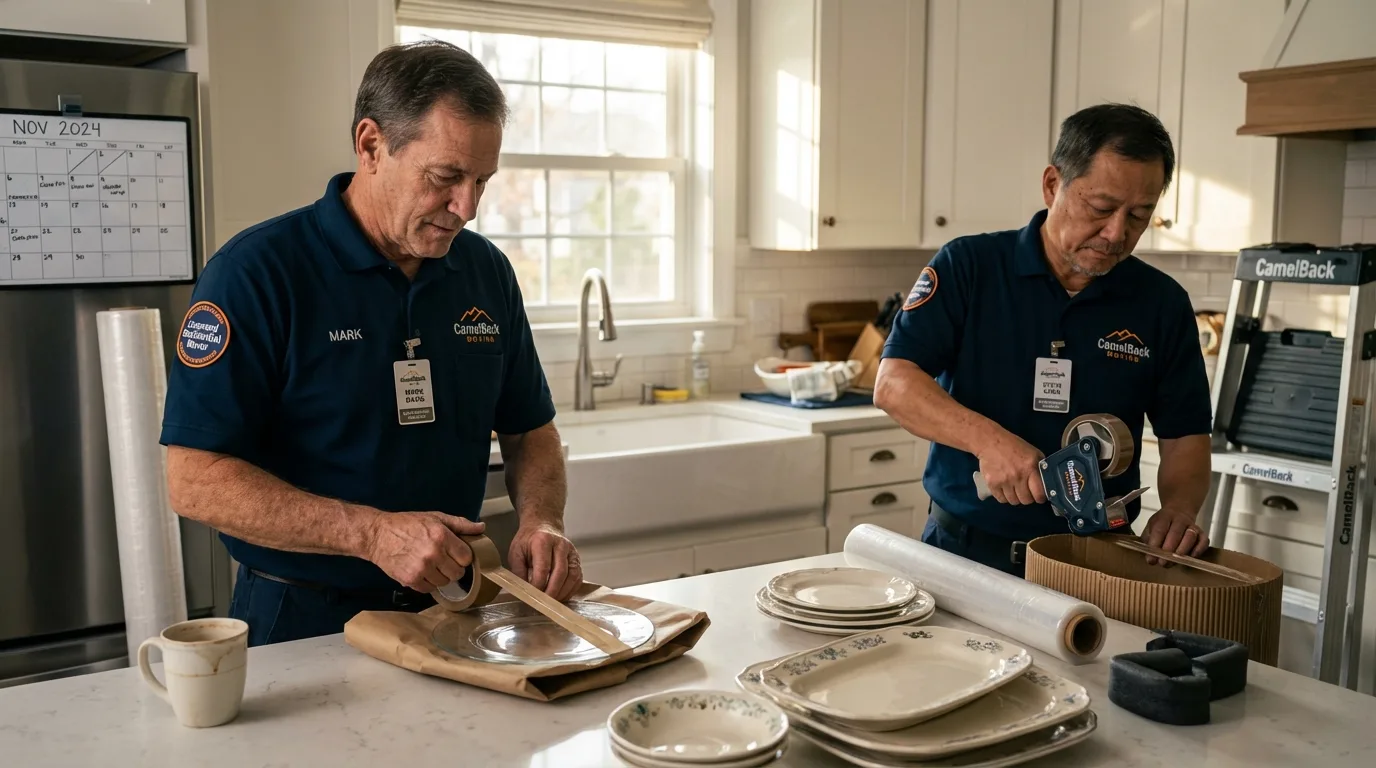 Professional crew packing kitchen dishware in Santa Ynez, CA