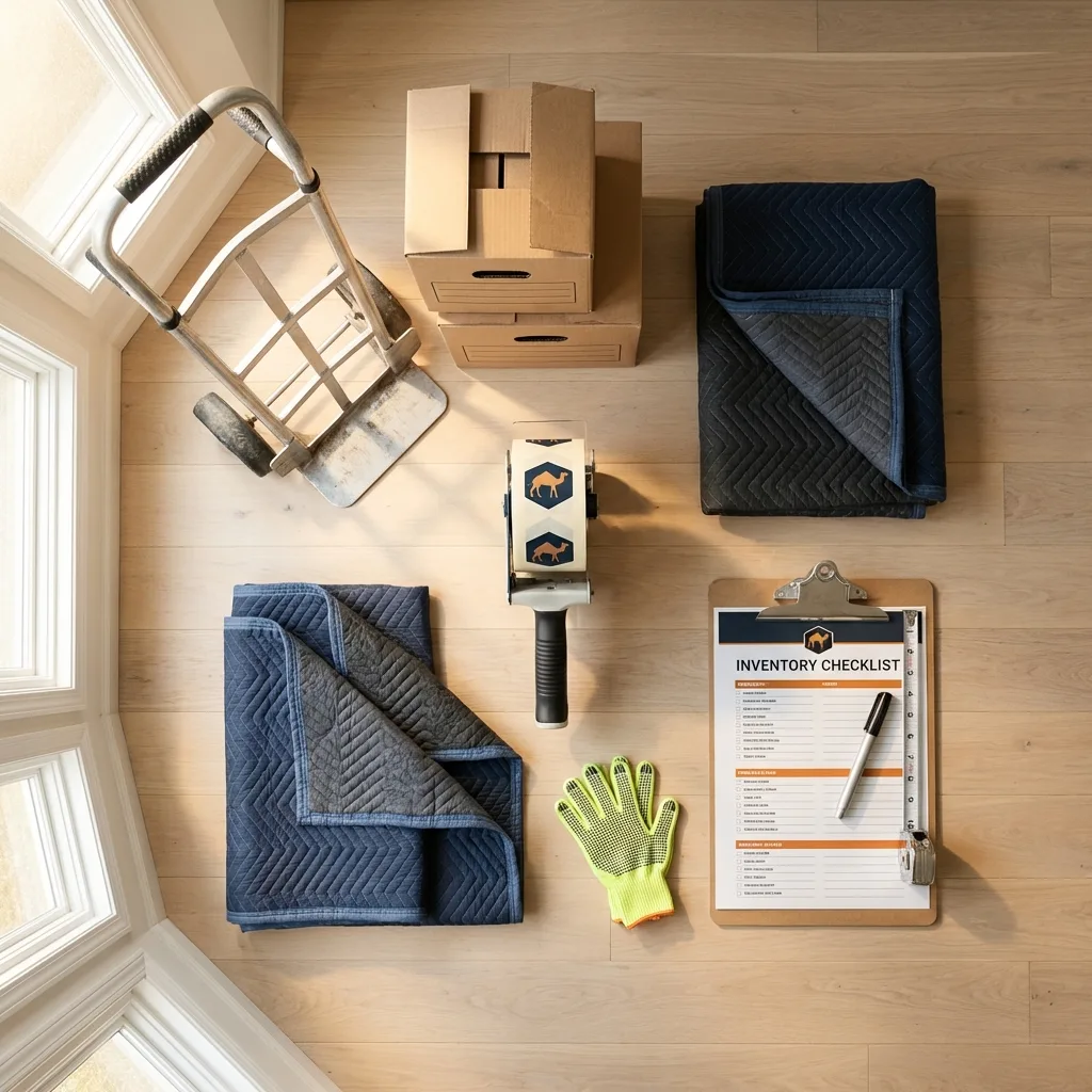 Professional moving supplies and packing materials layout for Santa Ynez residential relocations